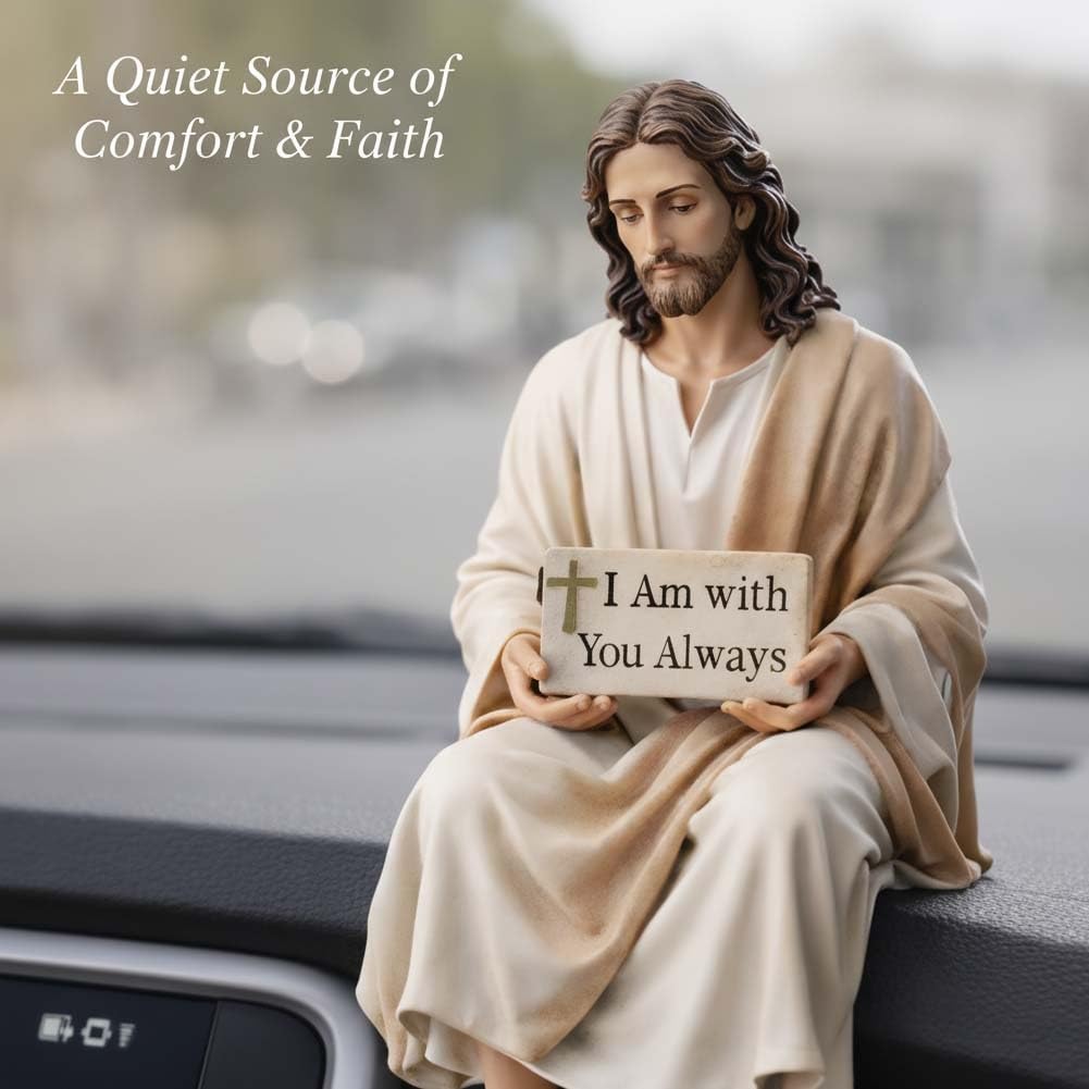 耶稣树脂桌面伴侣摆件，车载仪表盘/家庭办公桌装饰耶稣基督雕像，我永远与你同在标识耶稣雕像装饰，赠予亲友的宗教礼品（1件装） 商品详情 0