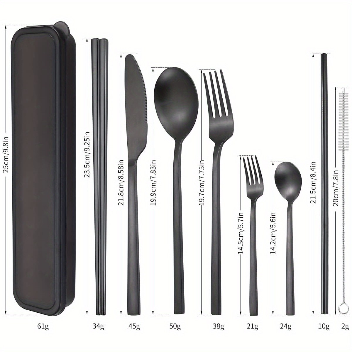 6pcs stainless steel flatware set portable reusable cutlery with chopsticks knife   and cleaning brush dishwasher safe ideal for travel and outdoor use outdoor dining essentials modern cutlery set durable cutlery Product details 5