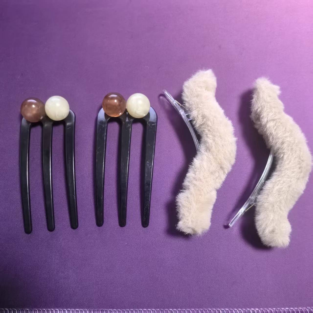 TEMU 4pcs Set: Clips, U-shaped French Hair Clips, 3-prong Hair Clips With Vintage Pearl Embellishments; Women's French Hairpins, Plastic Hair Clips,