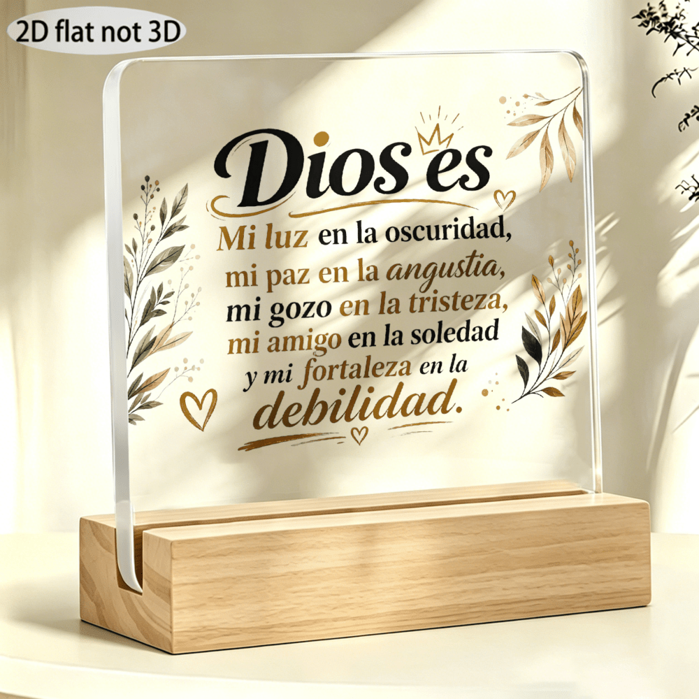 TEMU 2d Flat Acrylic Ornament With Golden Plant Patterns Surrounding Spanish Religious Text, Inspirational Slogan, Paperweight, Office Desk