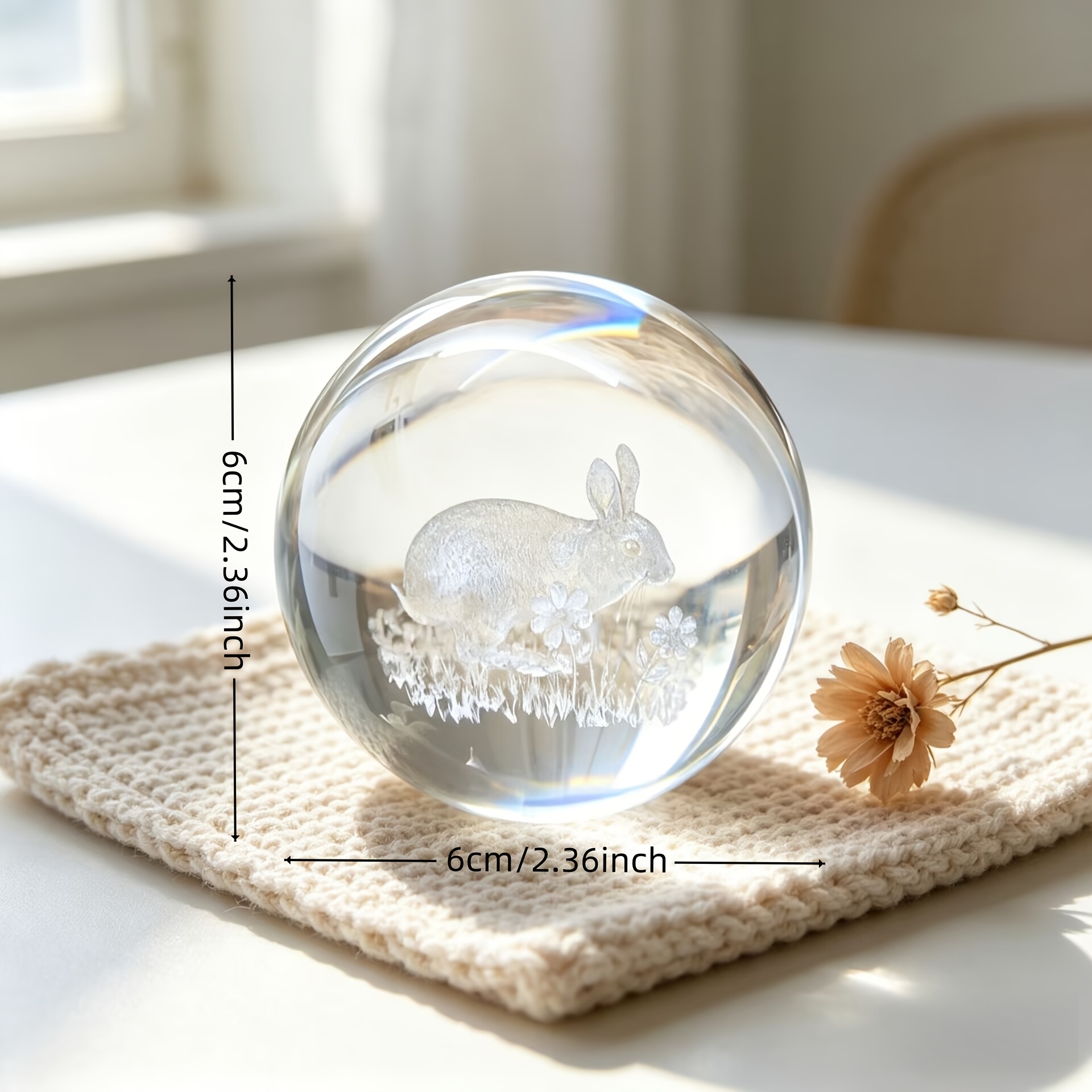 TEMU 3d Carved Rabbit Crystal Ball Ornament, Transparent Glass Ball With Cute Bunny And , Adorable Animal Jewelry, Ideal Gift For