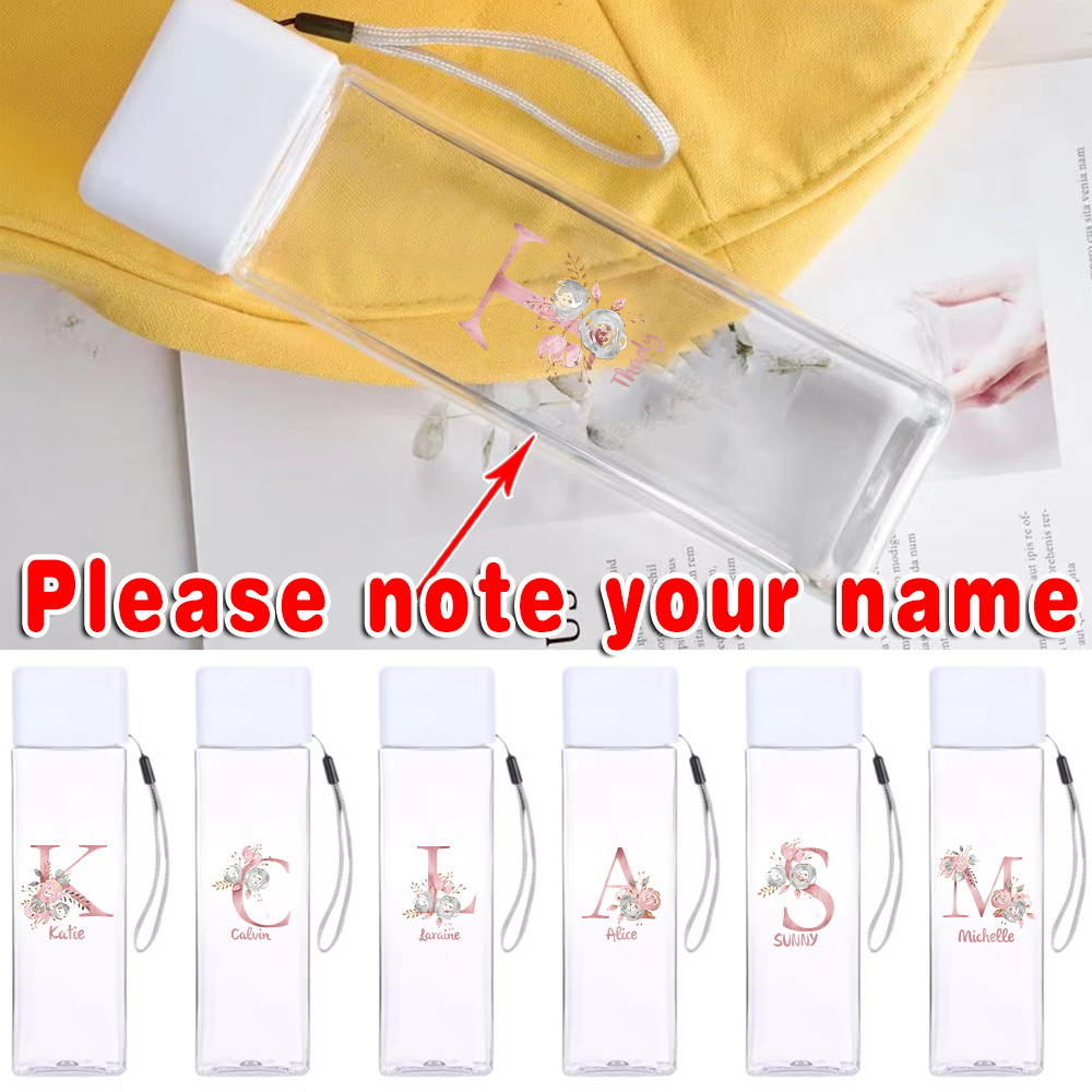 

Personalized 500ml Clear Water Bottle, Custom Name, Leakproof, Portable, Lightweight, Large Capacity, Ideal For Outdoor, Travel, Gym, Pink Plastic Drinkware With Diy Letter Design