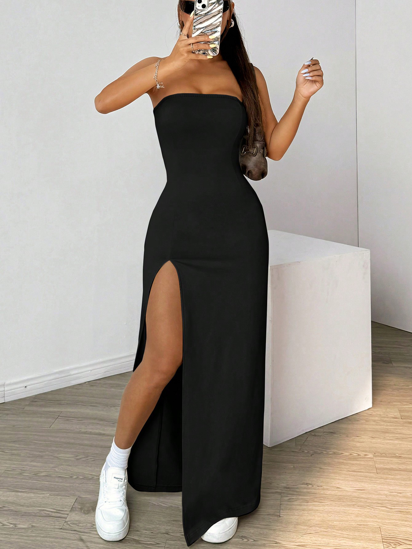 black satin insert draped chiffon midi dress A-Line Taffeta Sash Bow Size | Runs one size small, we suggest sizing up:4 and flowing satin skirt Maternity Dress For Photoshoot
