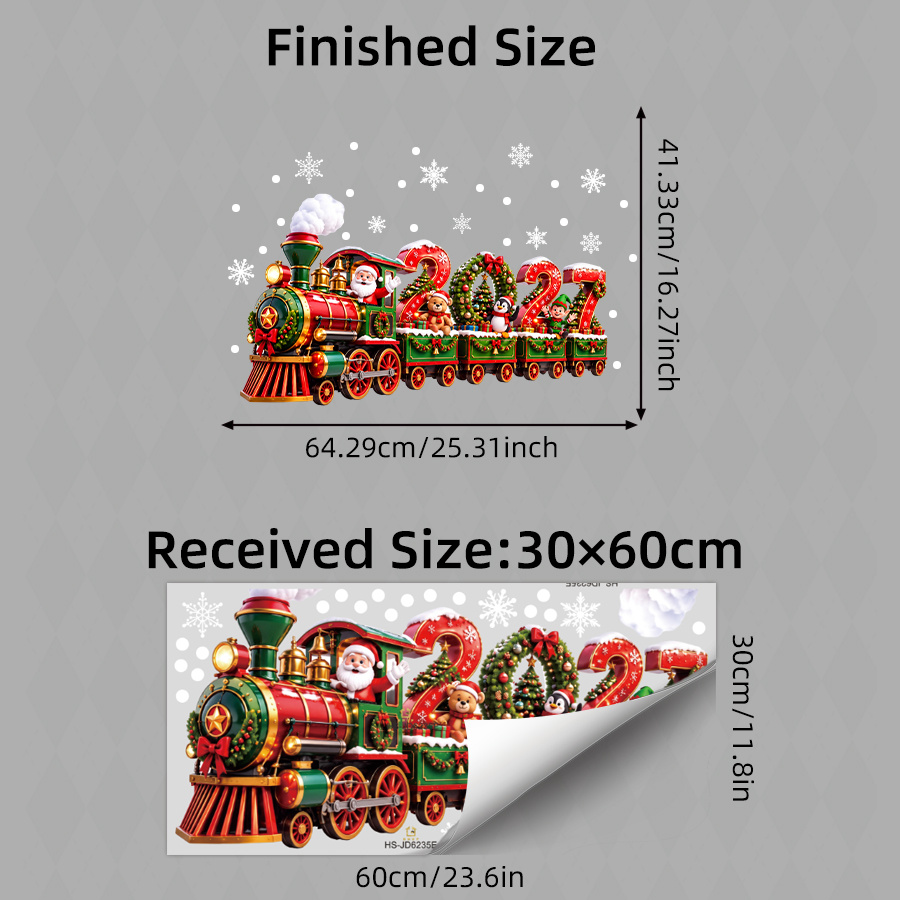 TEMU 2d Flat, 1pc 2027 Christmas Train Static Cling Window Sticker, Santa Bear Penguin Elf Xmas Train Window Decal With Snowflake, Reusable 2d Flat