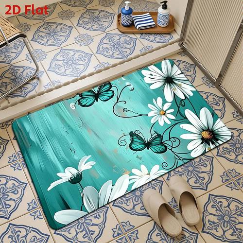 a piece bohemian teal floral diatomaceous earth bath mat non slip absorbent bathroom rug daisy pattern floor mat for shower kitchen entryway