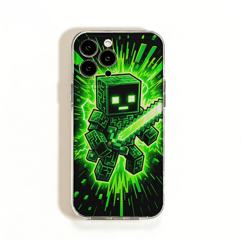 TEMU Phone Case - Green Pixel Warrior Phone Case Cool Trendy Antifall Matte Back Durable Shockproof Protective Cover For Xiaomi14t 15t Redmi8 9 10a