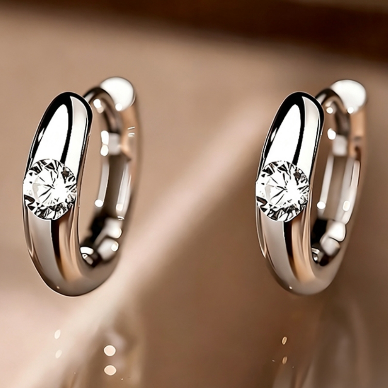TEMU Easy Women's Hoop Earrings With Single Zirconia For Daily Casual And Parties Minimalist Additions