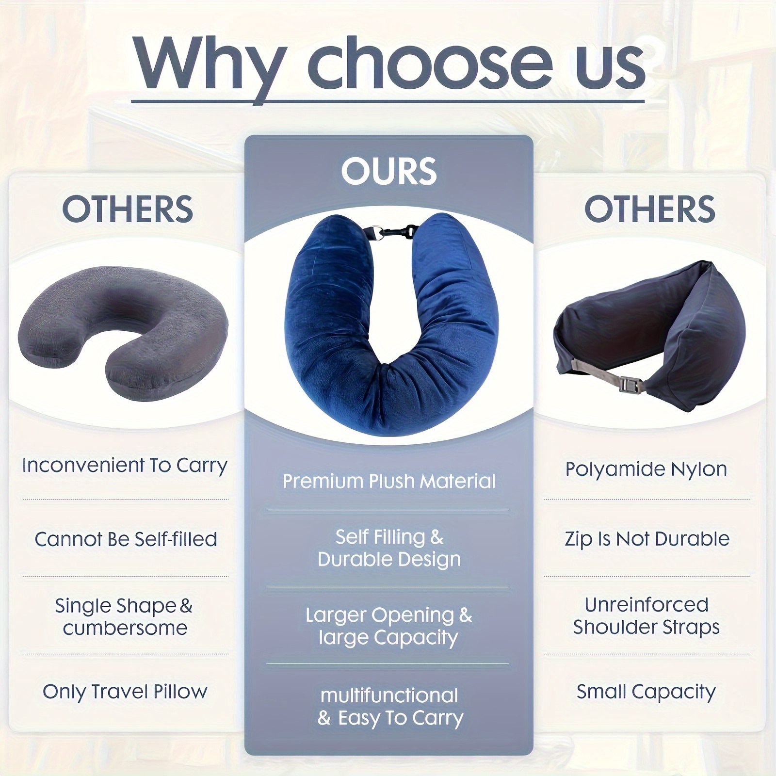 u shaped travel pillow with adjustable shoulder strap   in 3 colors soft and compact convenient for neck support during travel insert not included travel neck pillow adjustable travel pillow zipper pillowcase Product details 4