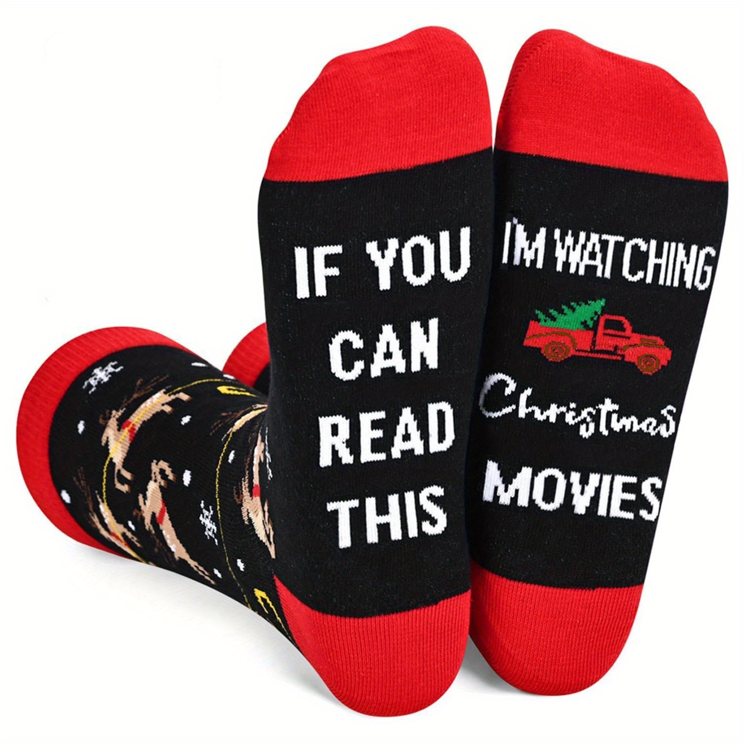 Image of 1 Pair Christmas Sock For Men, Holiday Christmas Movie Socks, Secret Santa Gifts, Spread With Gifts