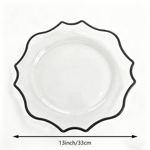 assiettes de service rondes en plastique transparent de 13 pouces avec bordure dentelée noire, assiettes de dîner rondes pour réceptions et événements chics, décorations de pour réceptions de fêtes de mariage, contact non alimentaire