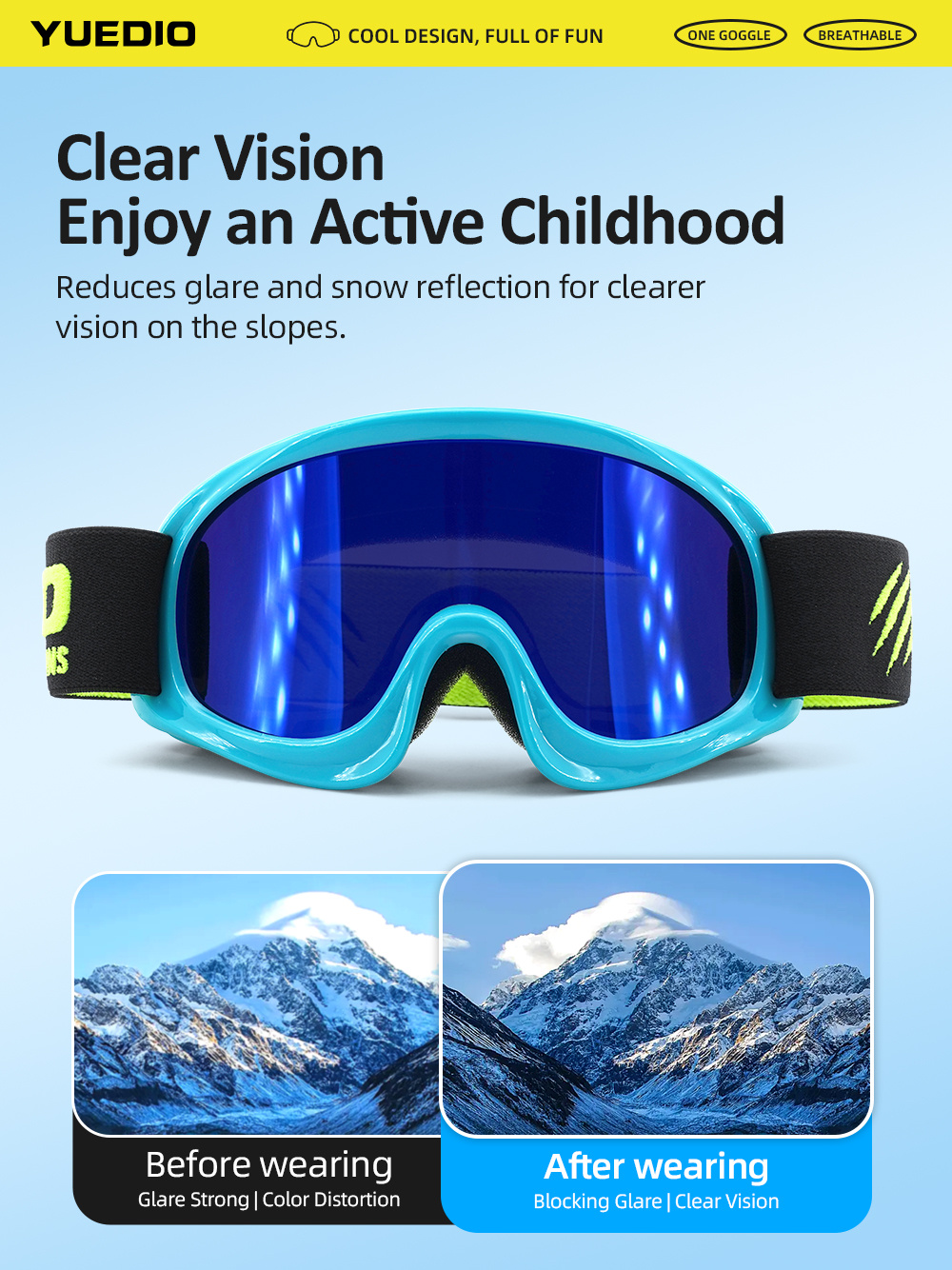Kids Ski Goggles Youth Snowboard Goggles Childrens Snow Glasses Winter Sports Eyewear TPU Frame PC Lens