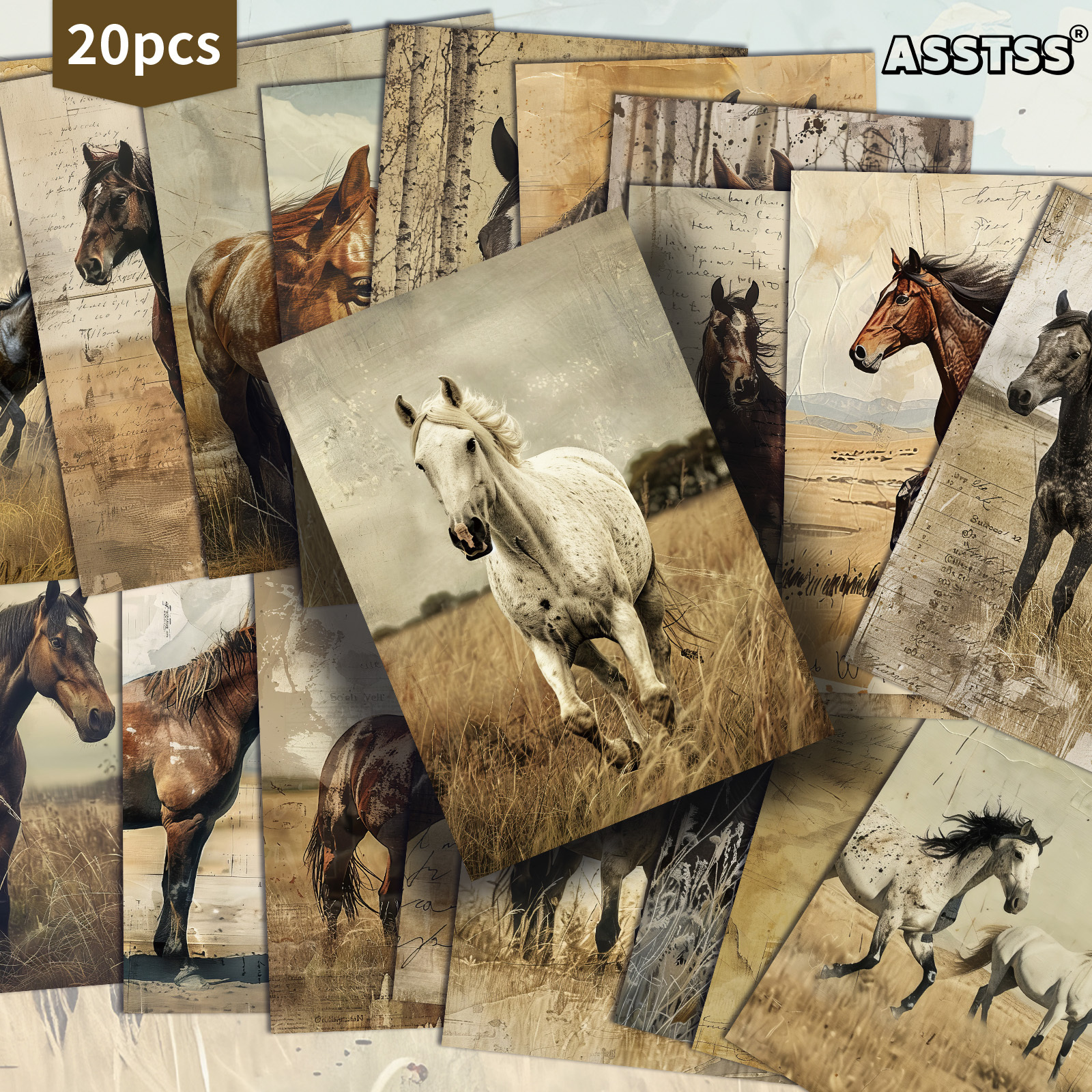 TEMU 20-pack Asstss Vintage Horse Postcards - 4x6 Inches Retro Junk Journal Supplies, Classic Pinup Illustrations Collectible Decorative Painting