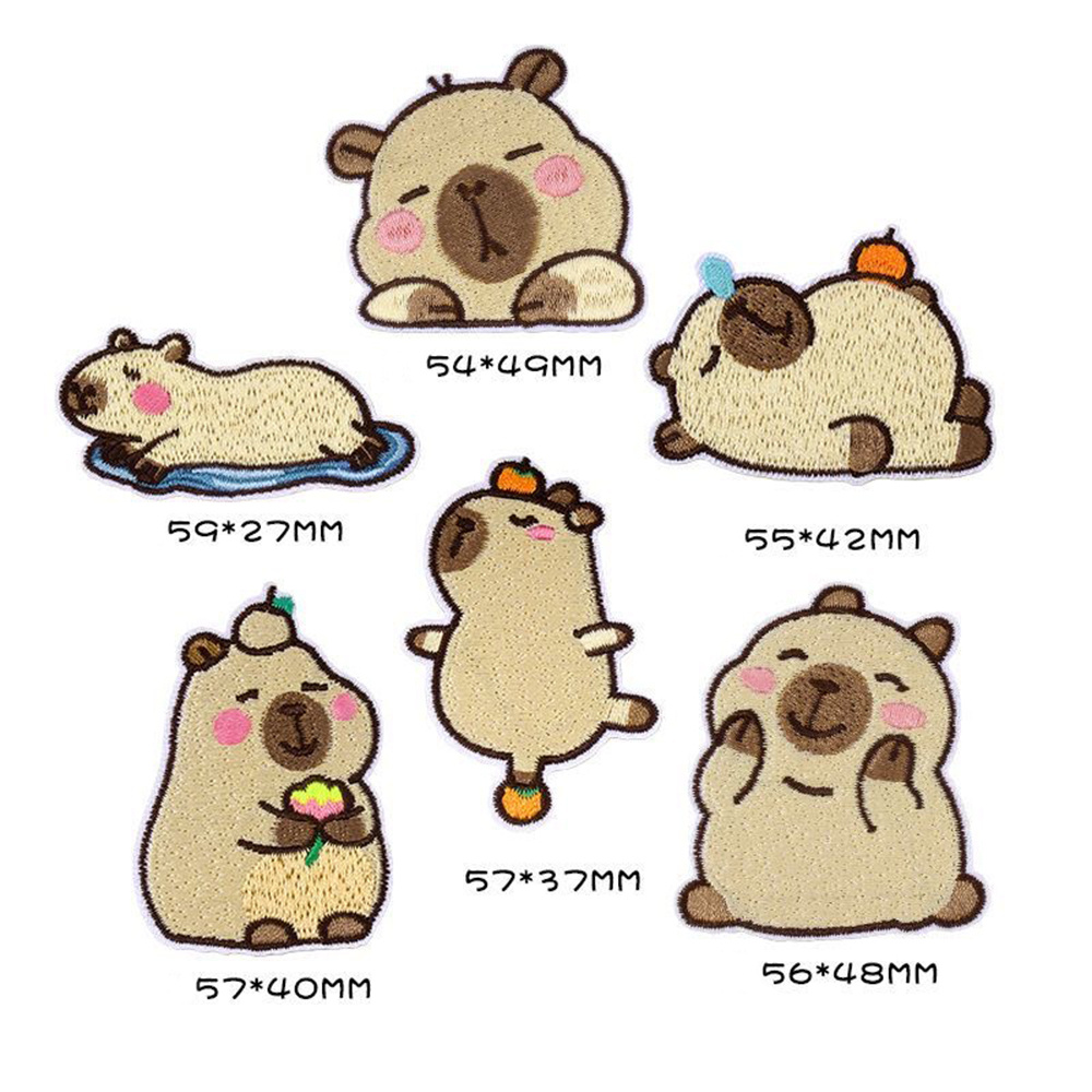 TEMU 6pcs Multicolor Cute Capybara Self-adhesive Embroidery Patches Cartoon Anime Embroidery Craft Additions, Clothing Decoration Additions And