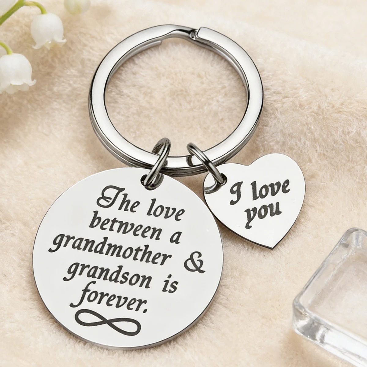TEMU 1pc Stainless Steel Keychain "the Love Between A Grandmother& Grandson Is Forever" Engraved Grandmother Grandson Gift Durable Metal Key Ring For