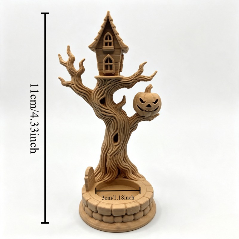 TEMU Halloween Haunted Treehouse Candle Holder, Non-electric And Led – 3d Printed Spooky Pumpkin Tea Light Candle Holder; Suitable For Unique Fantasy