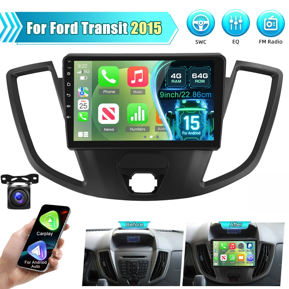 Image of Camecho[4+64g] For Ford Transit 2015 Upgrade Radio, 15, 9 Inch Ips Touchscreen Stereo - And Auto, , Wifi, Dsp/eq + Backup Camera