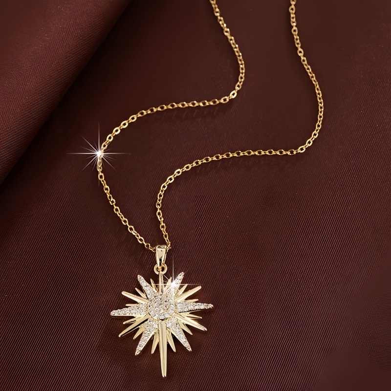 TEMU Collana con ciondolo a stella Easy Inlay Zirconia Starburst per donna, per , feste, vacanze, uso , stile vintage, gioielli regalo