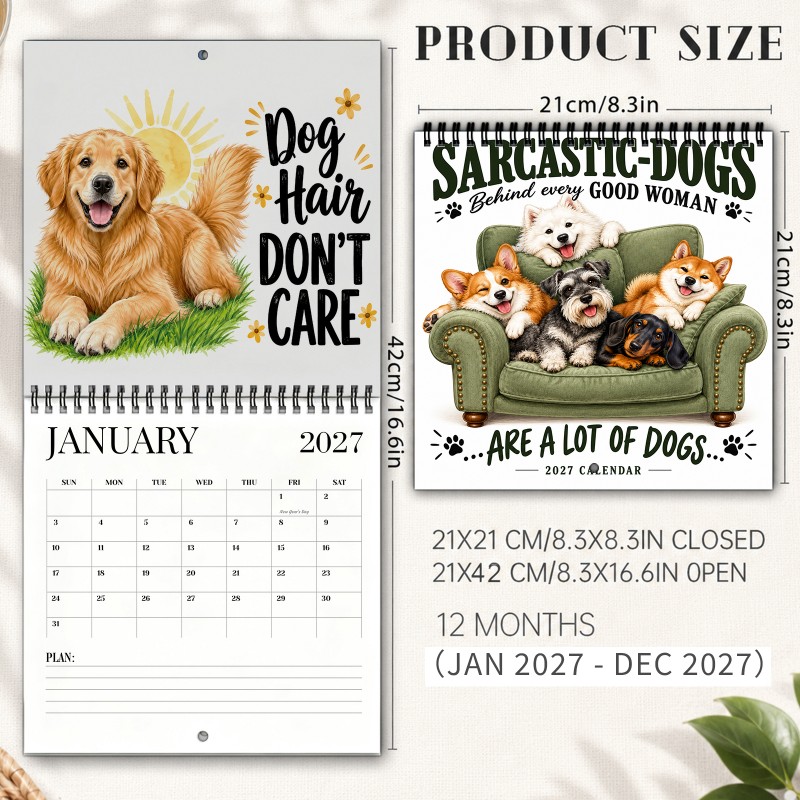 TEMU Funny Dog Quotes 2027 Wall Calendar Dogs Armchair And Sarcastic Sayings 12-month Planner Thick Paper And Marked Holidays Home And Office