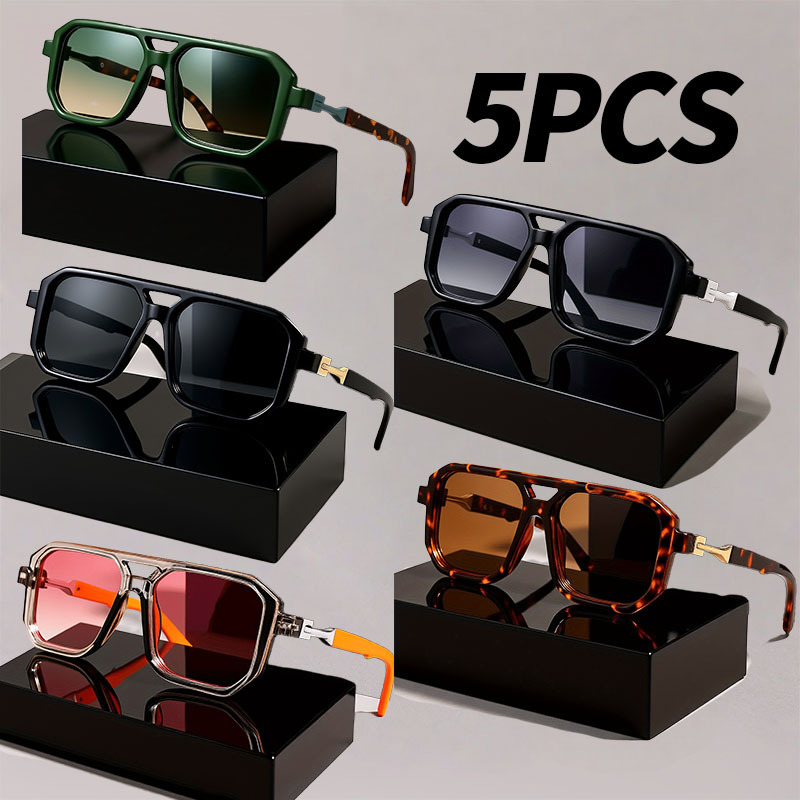 TEMU 5-pack Fashion Oversized Square Unisex, Temples Green Frames, Lenses, Large Neutral Square Shades, Ideal For, Daily Wear & Activities