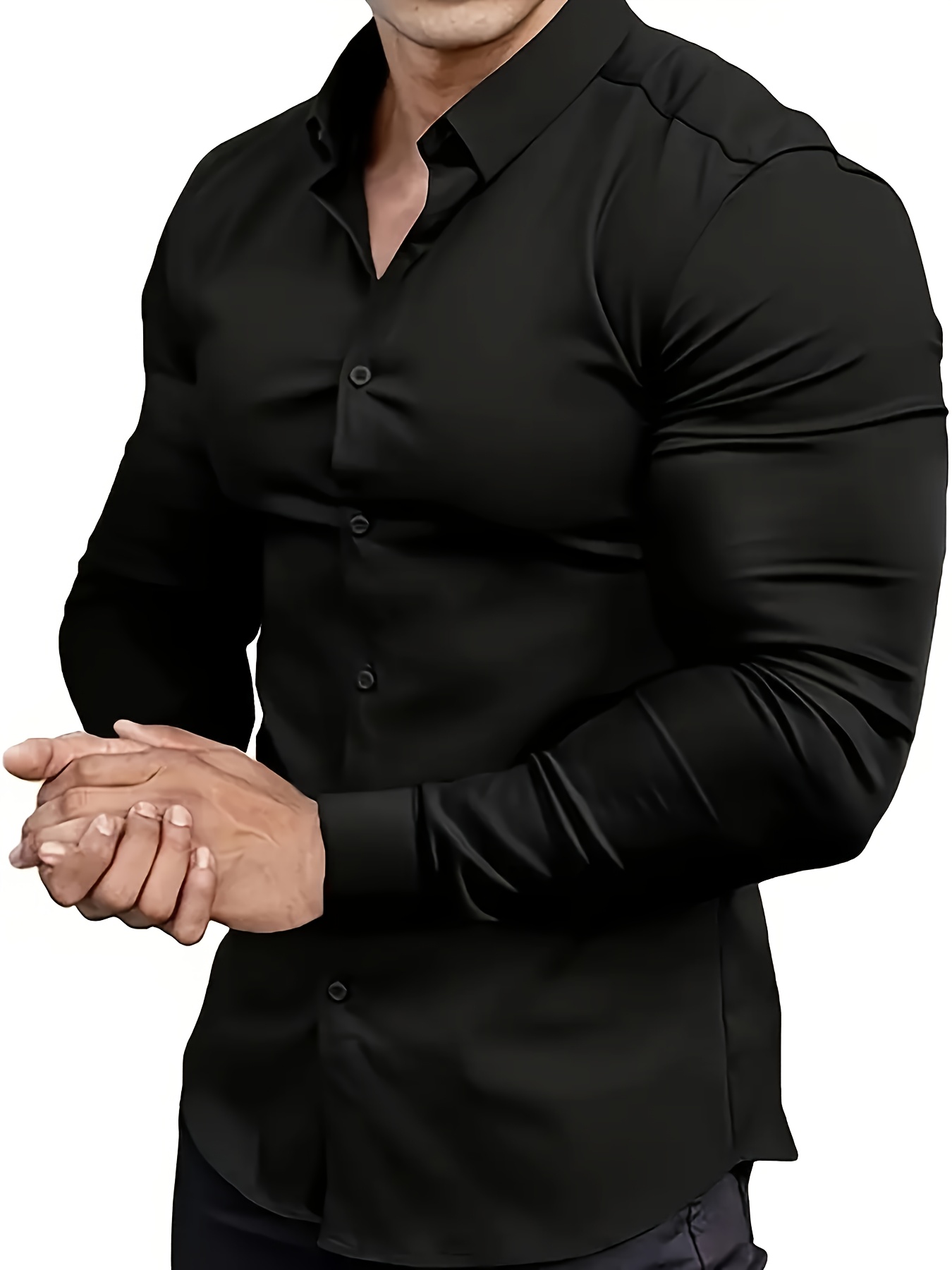 [1+1+1]Camisa de Manga Larga para Hombre de Color Sólido, Estilo Casual Clásico y Ajustado que Resalta la Figura Perfecta