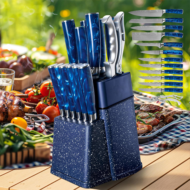 Perfect Gift| Professional 14pcs Chef's Knife Set with a Knife Block| Stainless Steel 15° Sharp Blade for Effortless Cutting; Ergonomic Non-slip Handle for Precise and Effortless Control