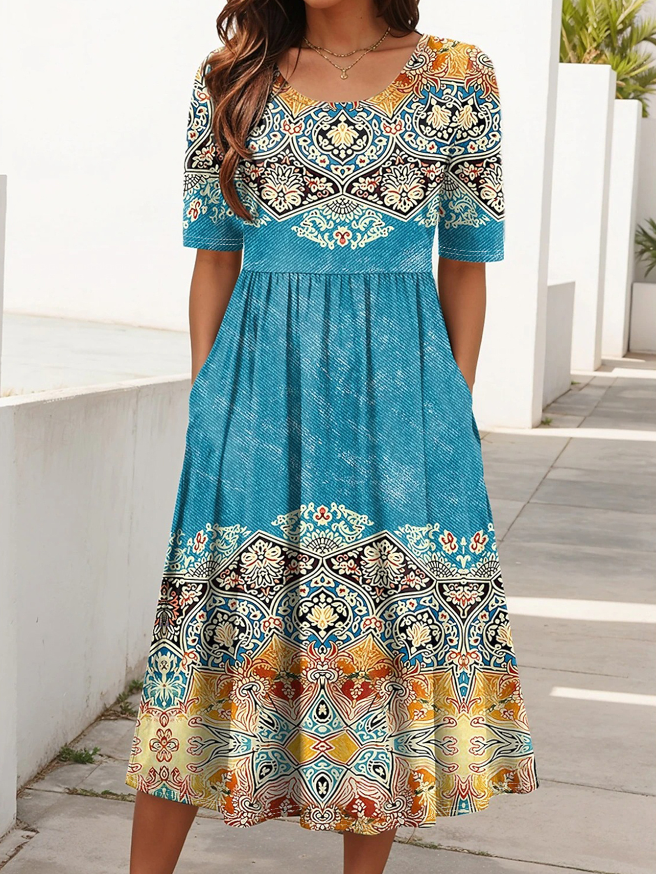 womens midi dress Green Floral A-Line Cap Sleeve Midi Dress main image 1