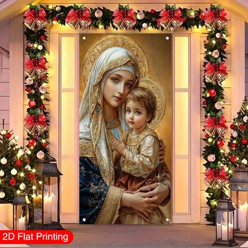 2d flat 2d door banner 1pc religious door banner suitable for christmas weddings birthdays mary jesus hanging decoration with iconic figures indoor outdoor door cover for doors parties church events to hang door width 2d flat