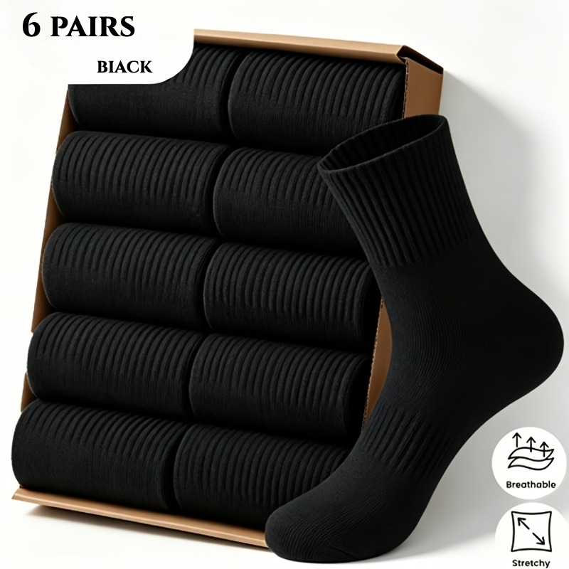TEMU 6-pair Mid-calf S Socks, Suitable For : Spring, Autumn, Winter, And Summer. Comfortable S Socks In Simple Black And White, For Men And Women