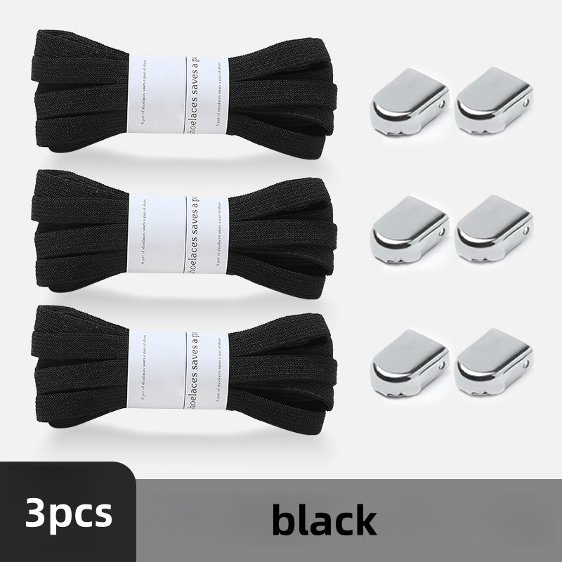 Image of 3 Pairs 8mm Wide No Tie Shoelaces Elastic Shoelaces Durable Spandex Material Fits All Kinds Of Shoes Easy To Put On And Convenient Travel Essential For Sneakers, Without Battery