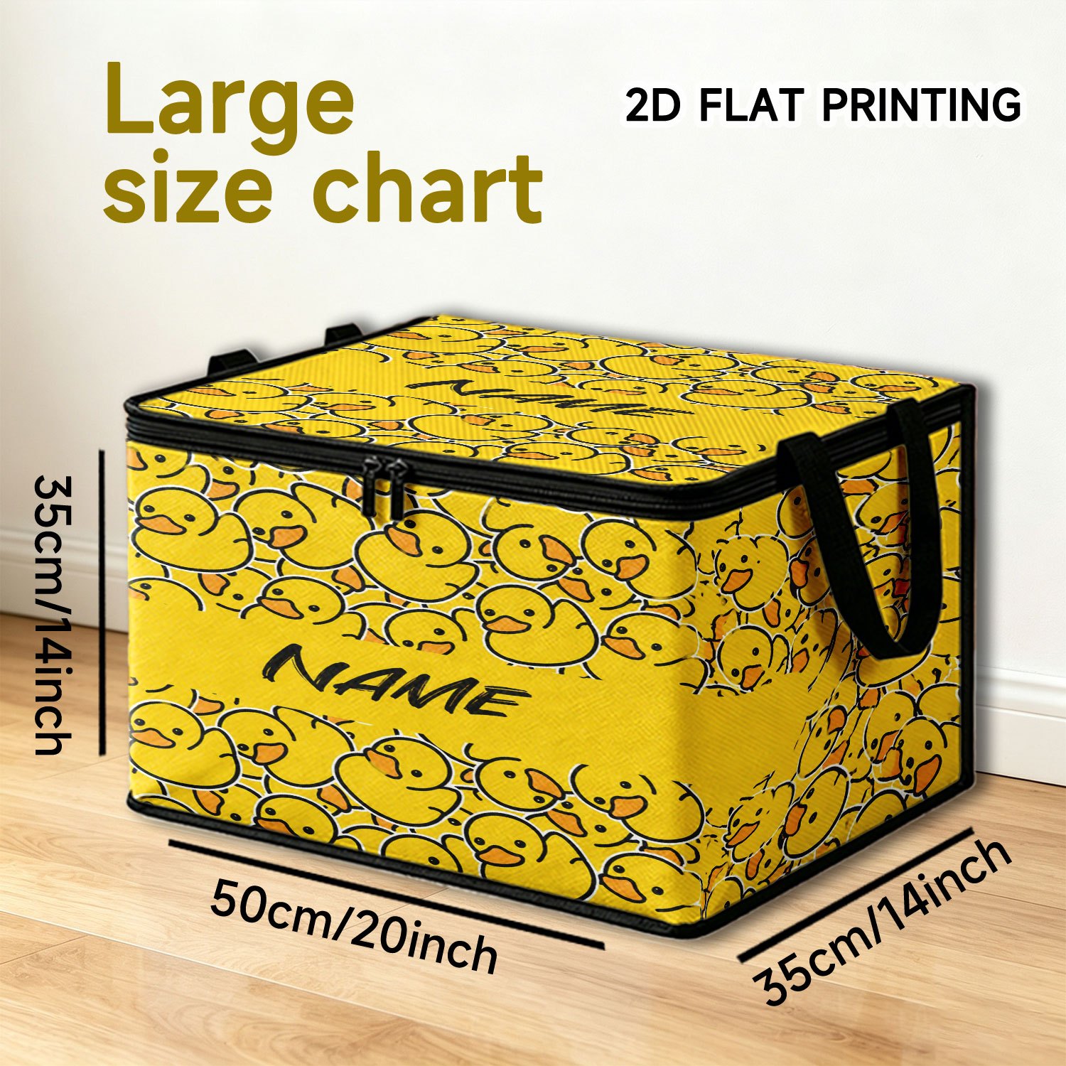TEMU 1pc Customizable Full-print Little Yellow Duck Name Storage Box With Lid - Elegant Rectangular Basket, Suitable For Organizing Office Supplies,