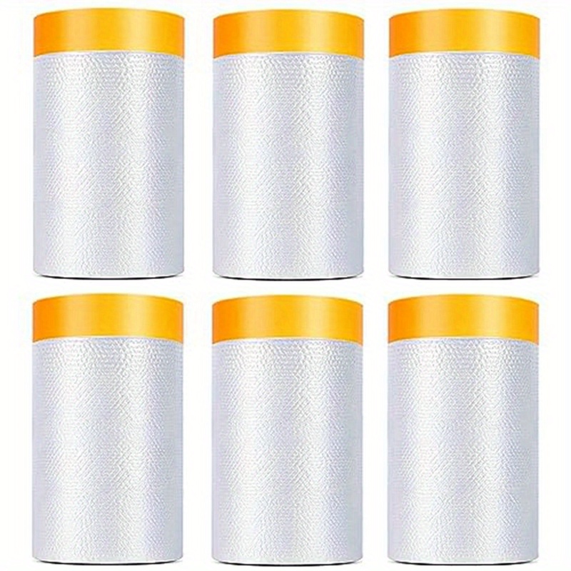 TEMU 6 Pack Tape And Drape, 1.8x62.3ft Pre-taped Masking Film For Auto Painting Covering, Plastic Pre-adhesive Film