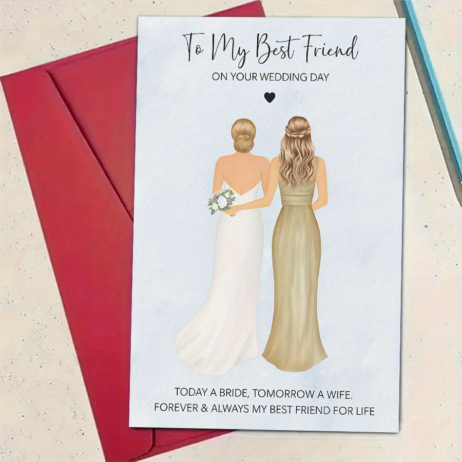 E-shop Eine Einzelne Hochzeitstag-Karte, Entworfen für eine beste Freundin, die Braut ist, als Geschenk von der Trauzeugin oder Brautjungfer, mit einem