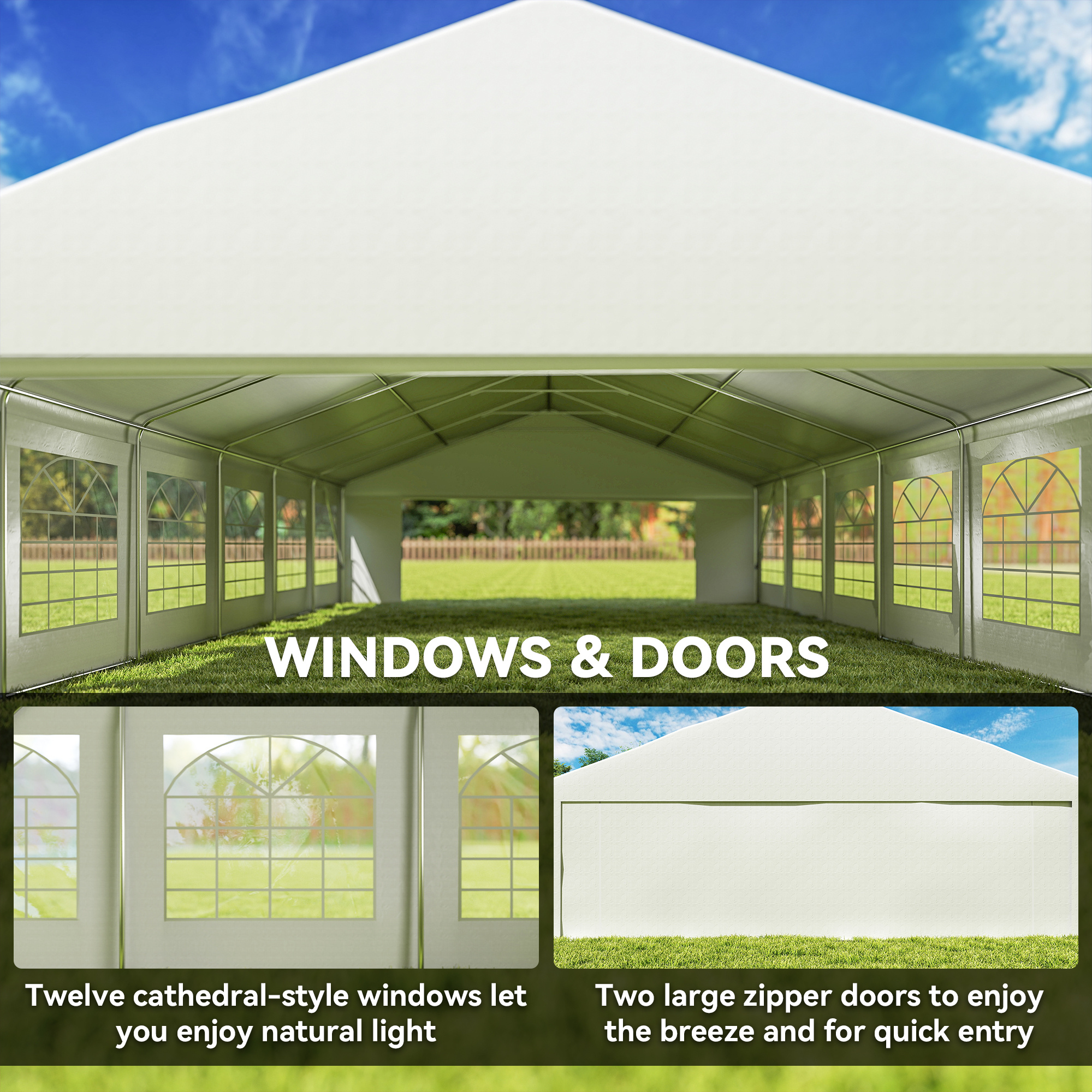 23 x 39 large outdoor carport canopy party tent with removable protective   windows white Product details 3