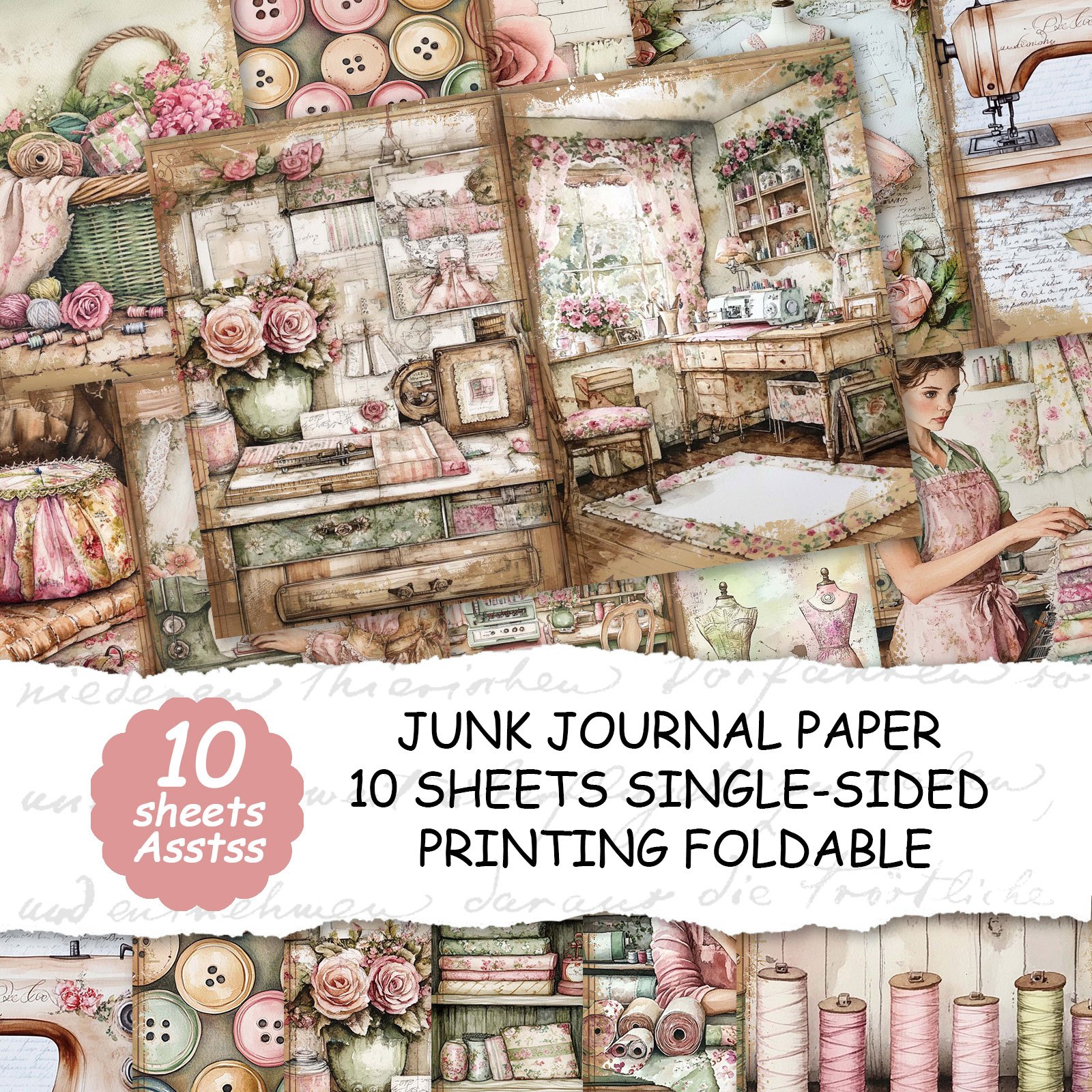 TEMU 10 feuilles de papier A4, style boutique de couturière , couverture de , journal de scrap, journal de scrap , produits faits main avec papier