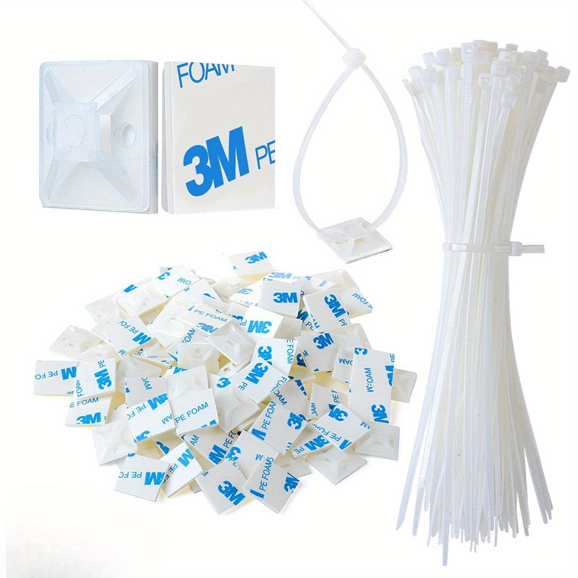 200pcs Positioning Plate Self-adhesive Cable Tie Mount, Plastic Suction Cup Positioning Plate 20x20 With Rubber Base, Backed With Rubber Wire Clip Cable Ties