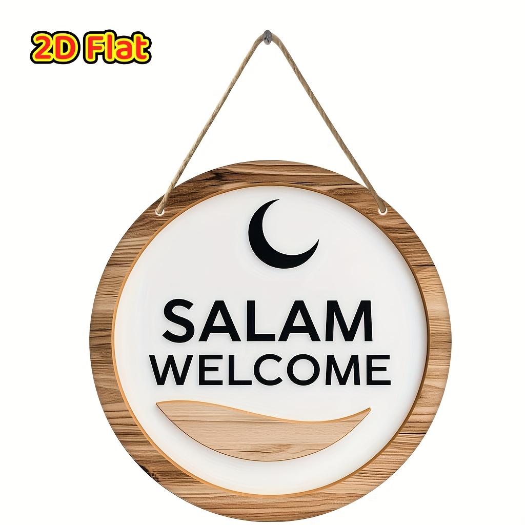 TEMU 2d Flat - Wooden Ramadan Welcome Sign For A 2d Plane, Featuring A Vintage Wall Hanging Design With A Crescent And , Doorways, Homes, Gardens