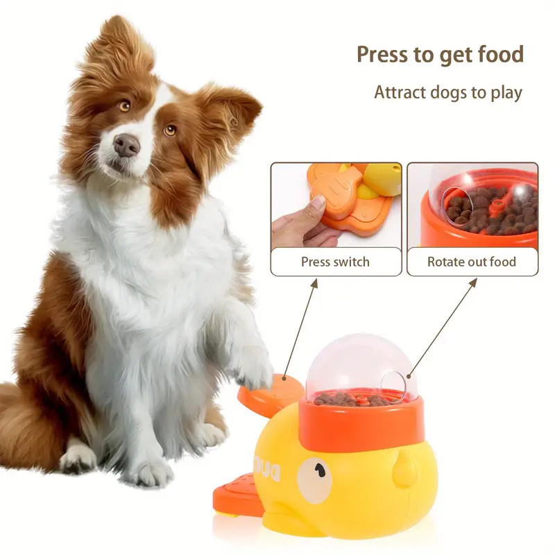 interactive slow feeder duck puzzle bowl for small to medium dogs anxiety boredom yellow with orange cap non electric pet enrichment toy interactive dog bowl duckthemed feeder pet bowl details 0