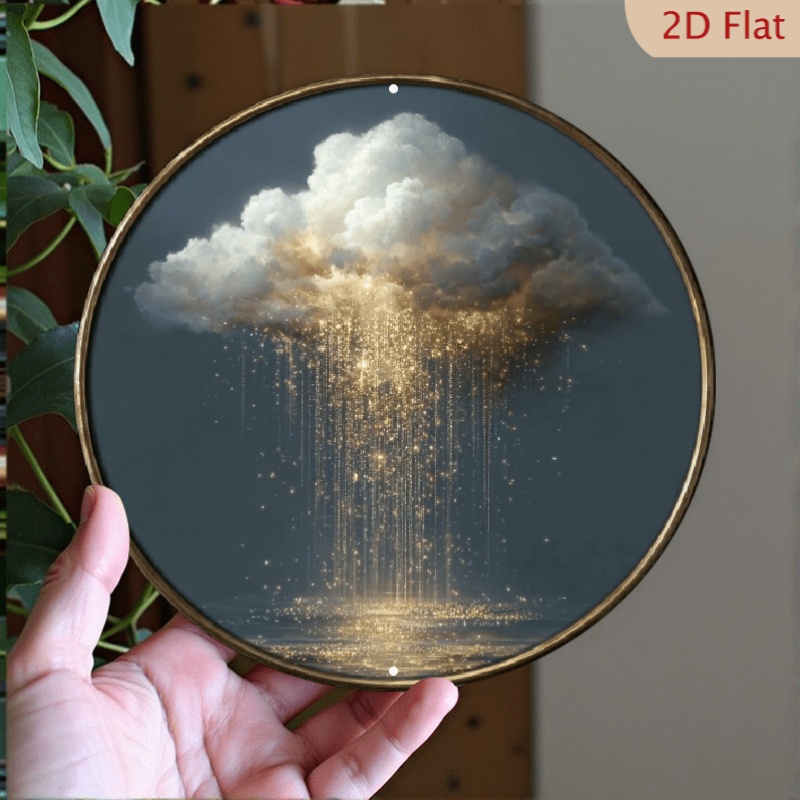 TEMU Panneau Métal Plat 2D, 1pc, 7.87X7.87 pouces, Panneau Décoratif Nuage de Pluie Or et Plaque, Panneau Unique, Design Nuage de Pluie Ciel Rêveur,
