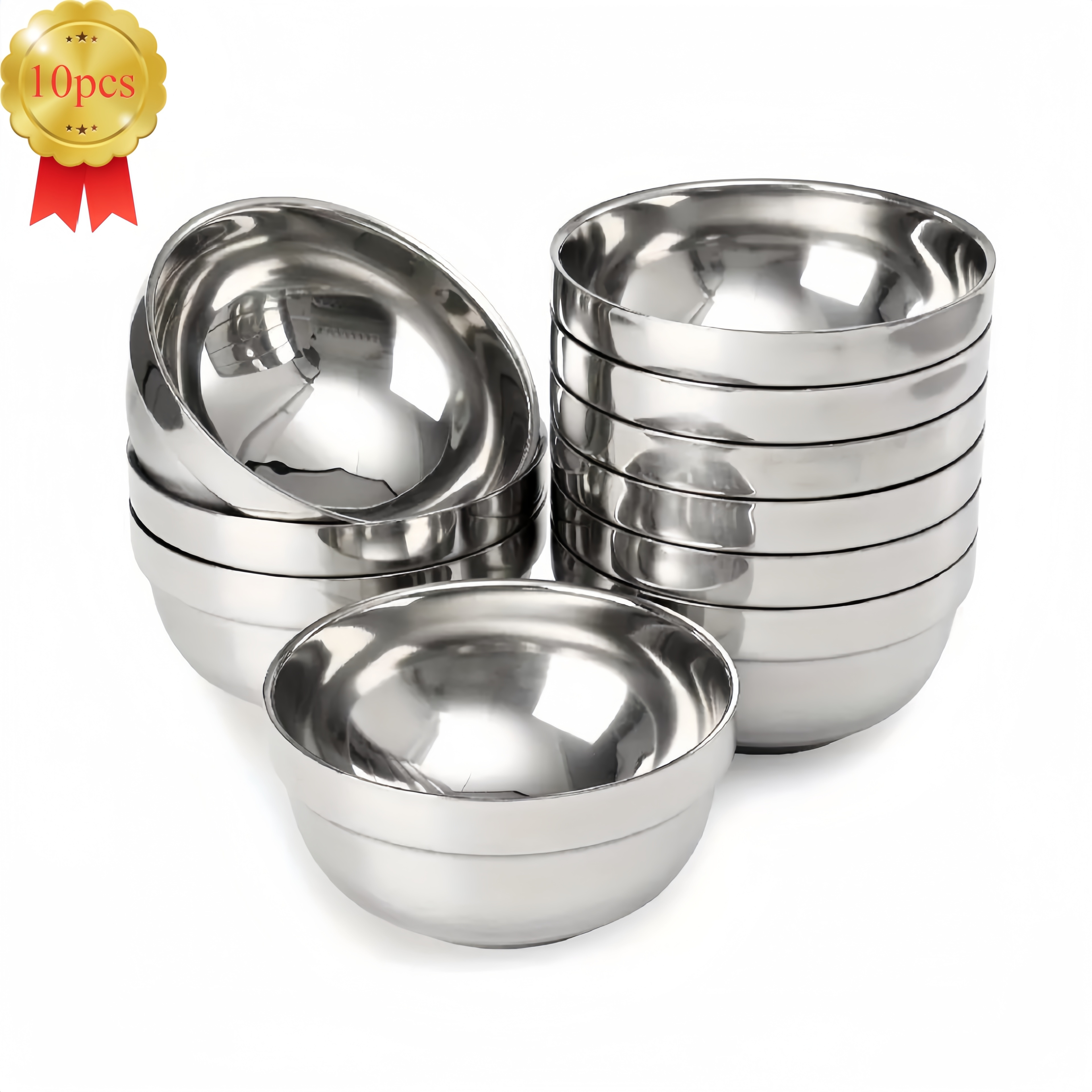 

10pcs Stainless Steel Bowls - 6" Snack & , 23oz Double-walled Soup Dishes For Sauces, Rice, Noodles, Ice Cream - Lightweight Metal Serving Set