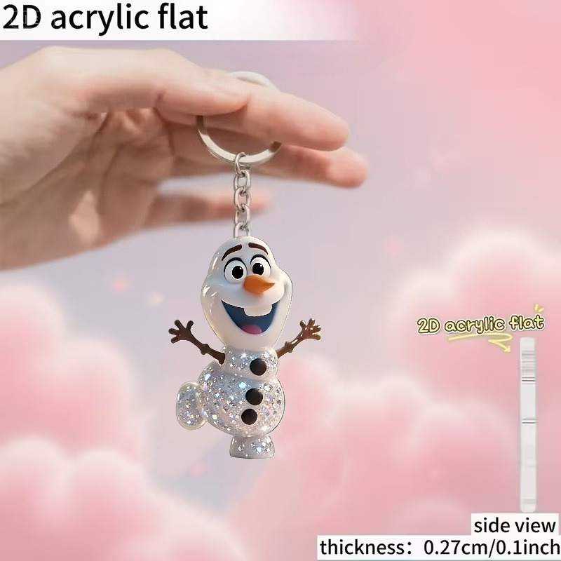 E-shop 2D Flach, [2D Flach] 1 Stück Glänzender Gefrorener Olaf Acryl-Schlüsselanhänger - 2D Flaches Design, Edelstahlkette, Geeignet für Schlüssel,