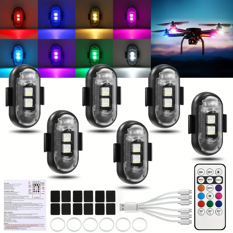 KQWVZ Lot de 8 lumières LED sans fil - Chargement USB - Anti-collision - Avec télécommande - Flash d'avion - Pour éclairage sous le plancher - Scooter - Drone - Moto KQWVZ Lot de 8 lumières LED sans fil - Chargement USB - Anti-collision - Avec télécommande - Flash d'avion - Pour éclairage sous le plancher - Scooter - Drone - Moto
