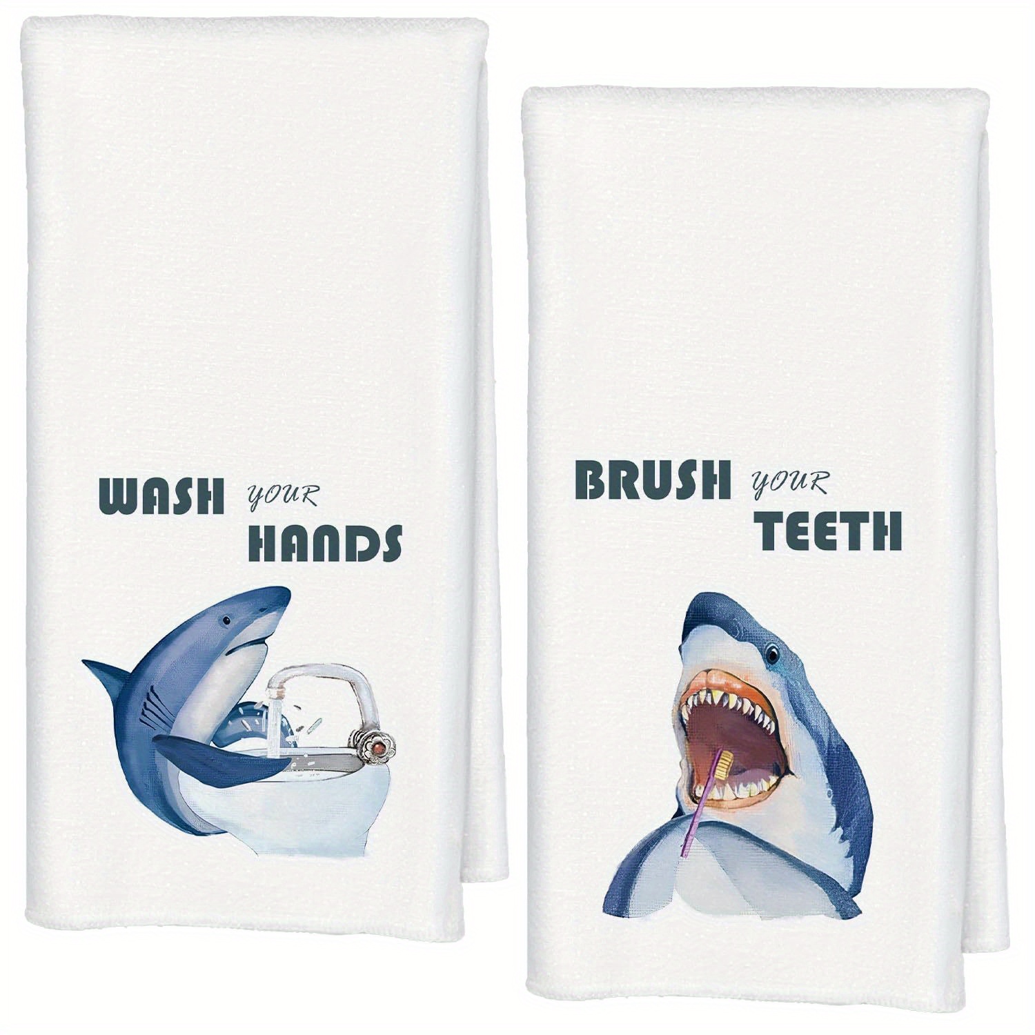 

Shark-themed Hand Towel Set For Bathroom - 2pcs, Soft Polyester, Machine Washable, Modern Cartoon Design, Perfect Gift For , 18x26 Inches