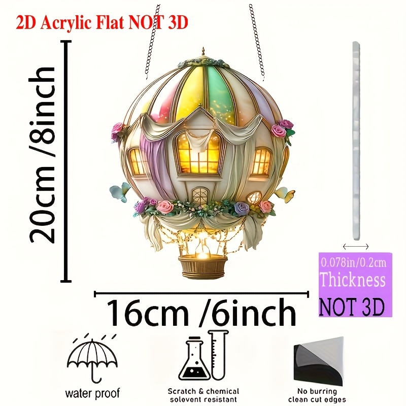 E-shop 2D Flat - Flache, bunte Heißluftballon-Fangvorrichtung, Fensterdekoration mit Blumendesign - eine perfekte Wahl für Valentinstag, romantische