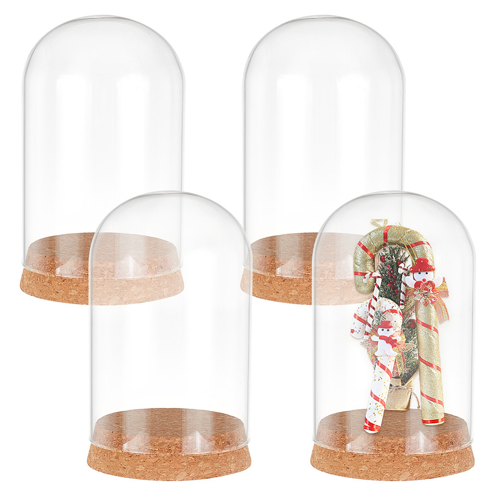 TEMU Fusible Glass Supplies 4pcs Glass Dome Coverive Display Case Cloche Bell Jar Terrarium With Cork Base Arch Clear 80x129mm