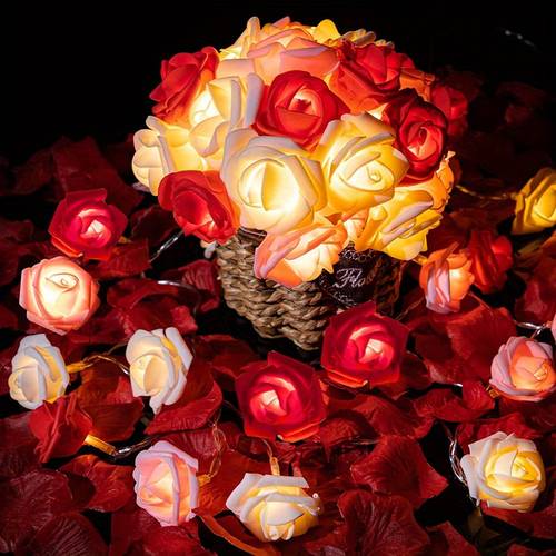 artificial flowers rose string lights 4 92ft 59 1inch 10 leds cord rose string lights for decor festival string light holiday string light decoration without battery
