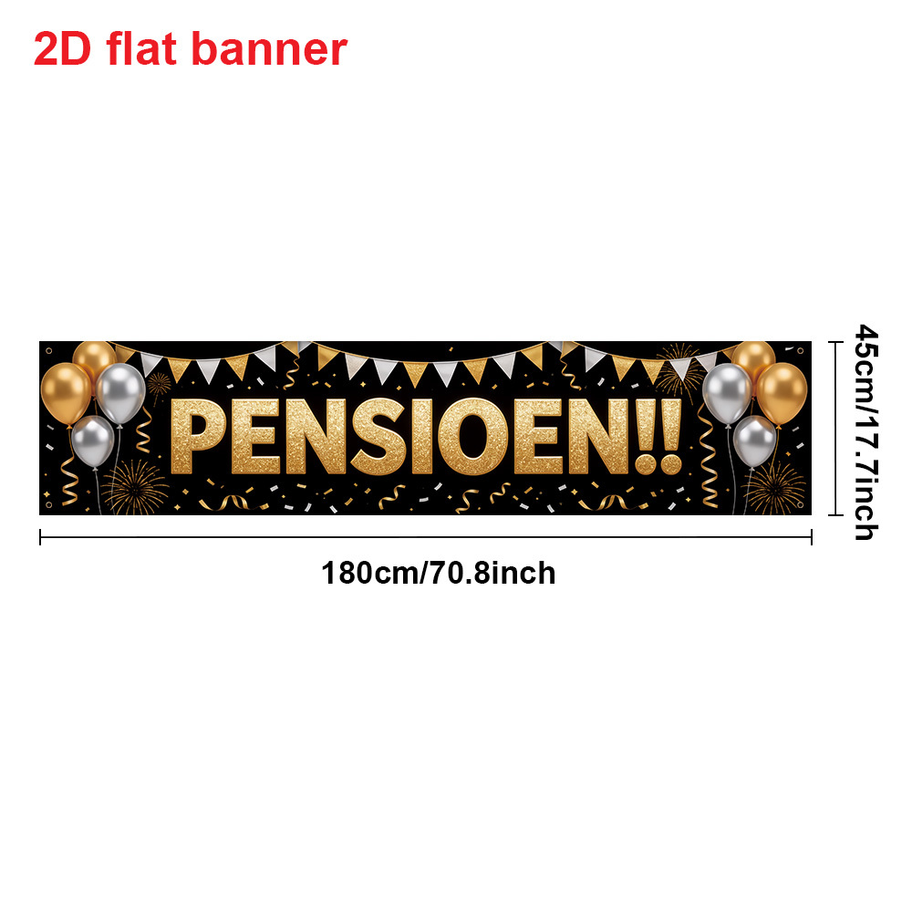 TEMU 2D Plat, 1 stuk Pensioen Spandoek "Pensioen!!" Achtergrond - Zwart Gouden Glitter Geschikt voor Pensioenfeestdecoraties & Afscheidsfeesten, met