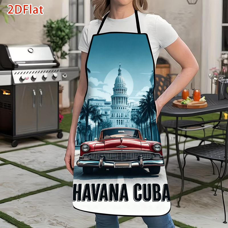 1pc cuban     apron suitable for home kitchen baking bbq outdoor parties cuban themed events retro cuban car apron for men women unisex for grilling cleaning
