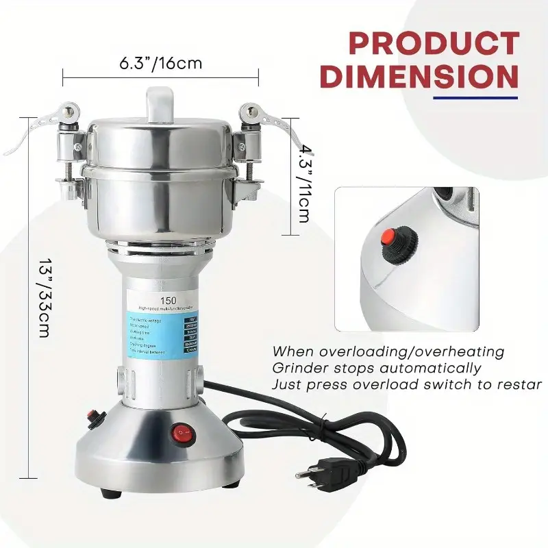 high speed electric spice herb grinder 750w commercial grade stainless steel 28000rpm 70 300 mesh capacity for kitchen herbs spices peppers coffee details 1