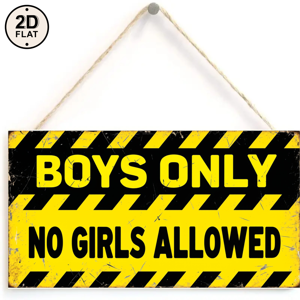 TEMU 2d Flat - 2d Plane- Yellow And Black Warning Sign For Room Decoration, With "boys , Allowed", Featuring A Wooden Hanging Design And A 2d Plane