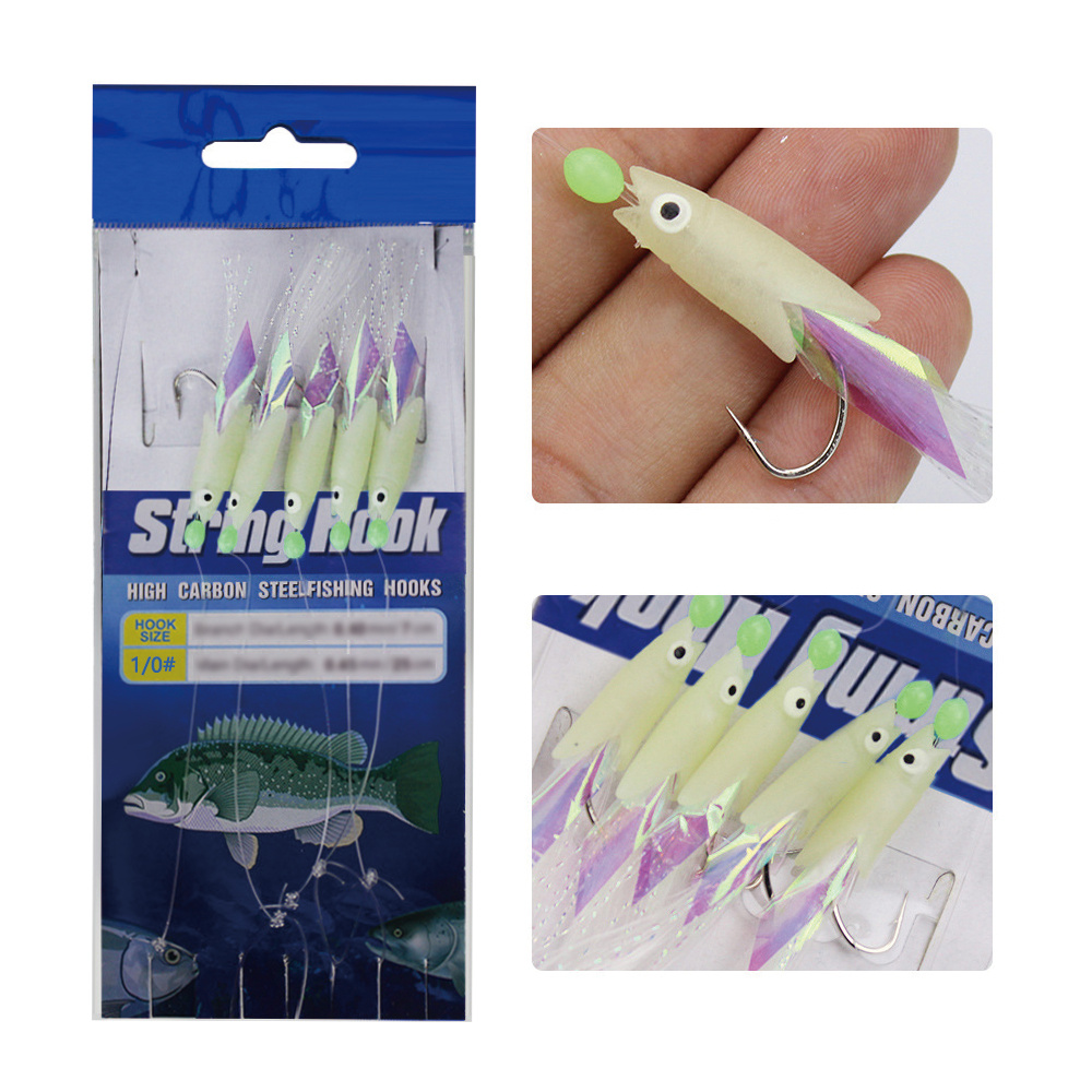 -the-dark Fish Hook String With Hooks, Suitable For Saltwater And Freshwater Fishing, 1 String With 5 Hooks, Fishing Tackle